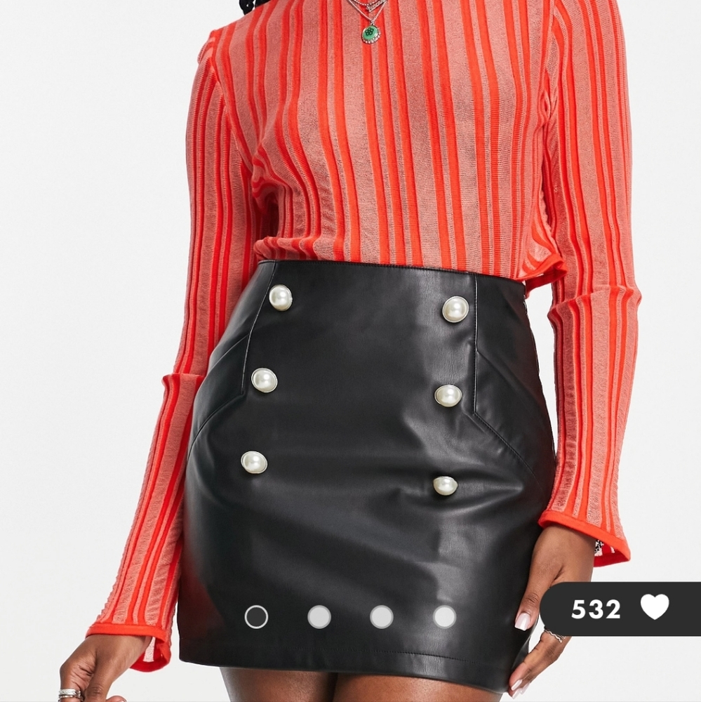 ASOS Leather Skirt with Faux Pearl buttons